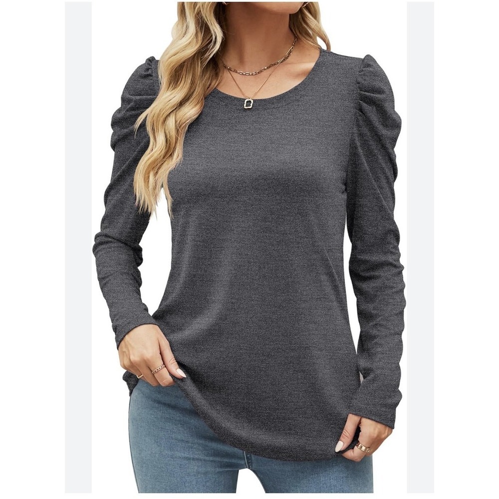 Status By Chenault Women's Long Puff Sleeve‎ Textured Knit Top Gray XS Y2K New
